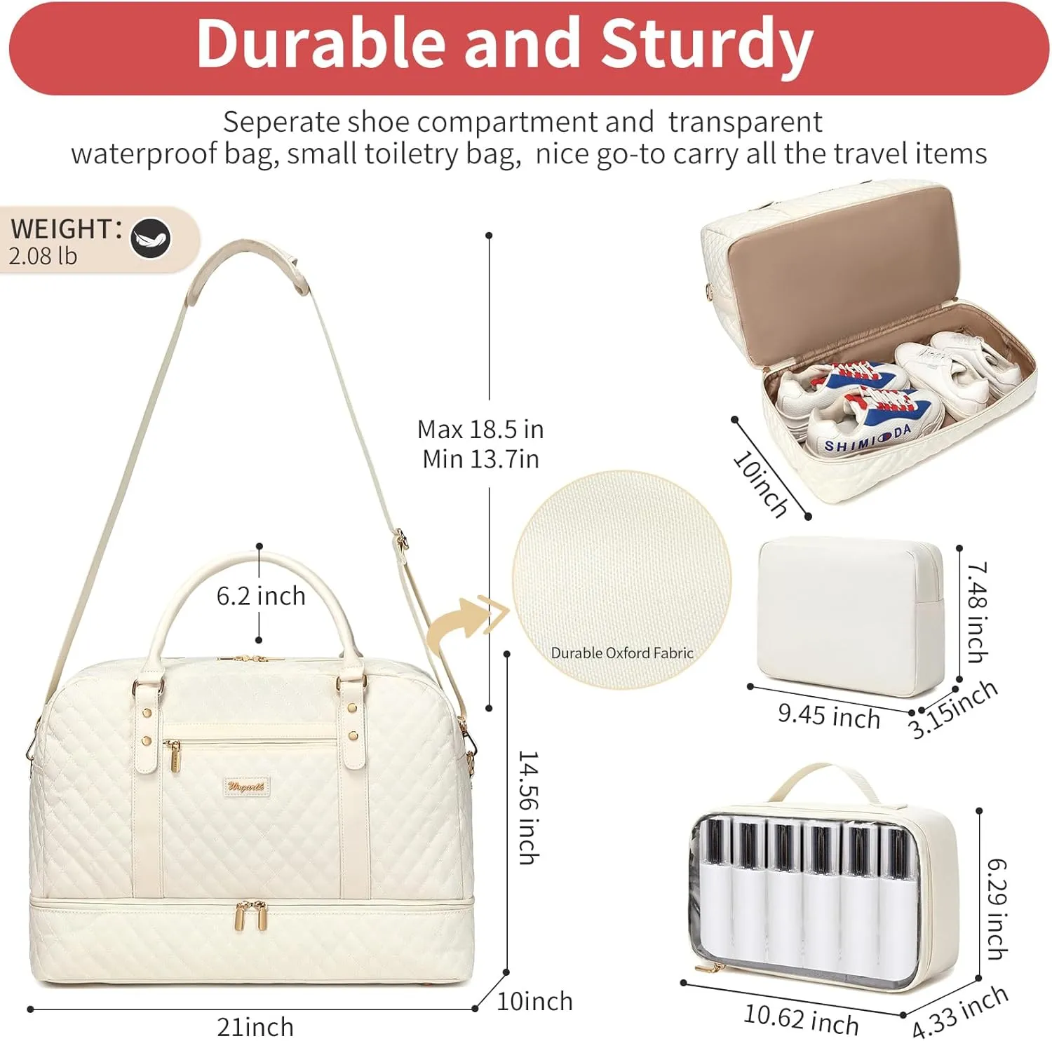 Wogarl Weekender Bags for Women Large Overnight Bag Weekend Travel Duffel Bag Carry on Shoulder with Shoe Compartment Toiletry Bag for Travel Business Gym
