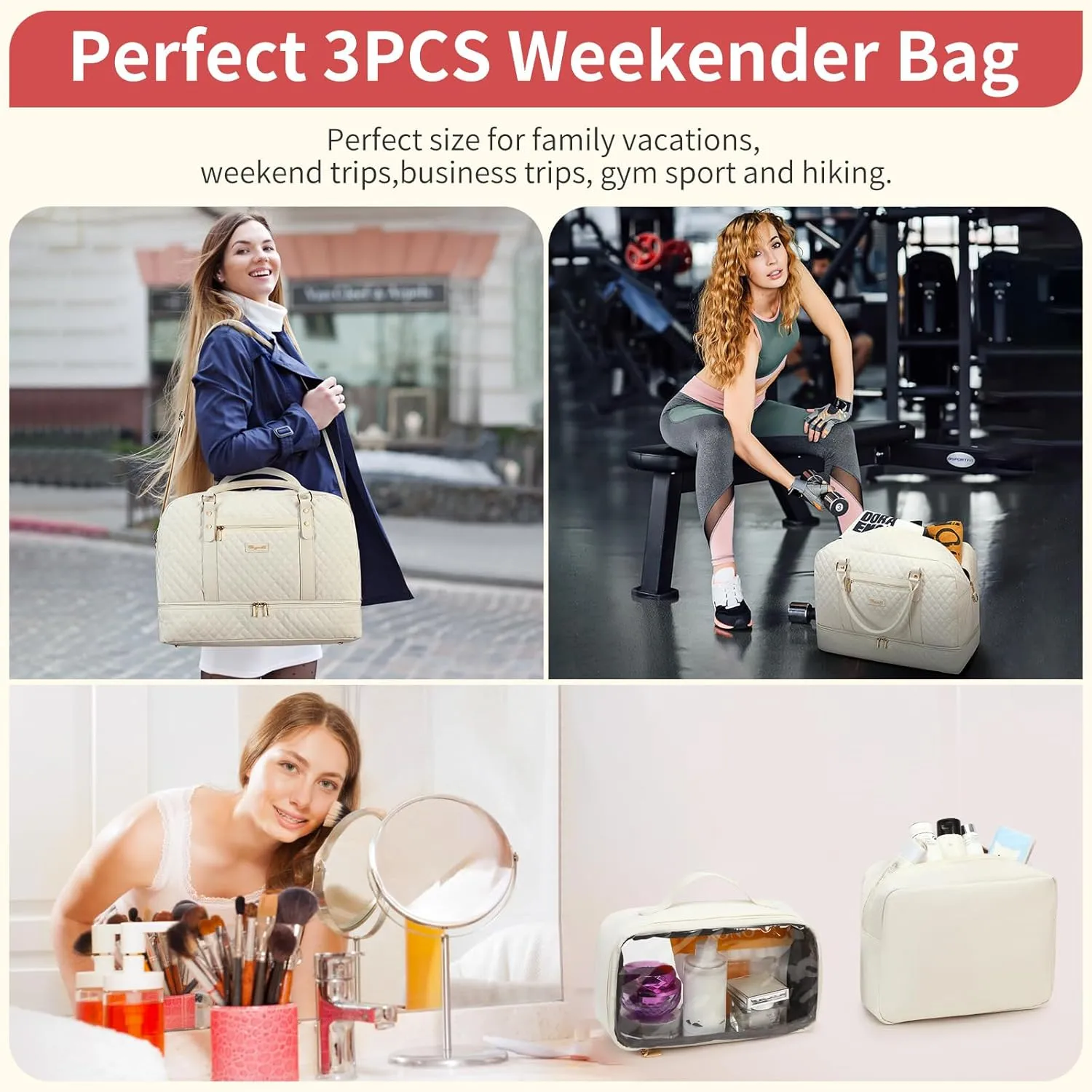Wogarl Weekender Bags for Women Large Overnight Bag Weekend Travel Duffel Bag Carry on Shoulder with Shoe Compartment Toiletry Bag for Travel Business Gym