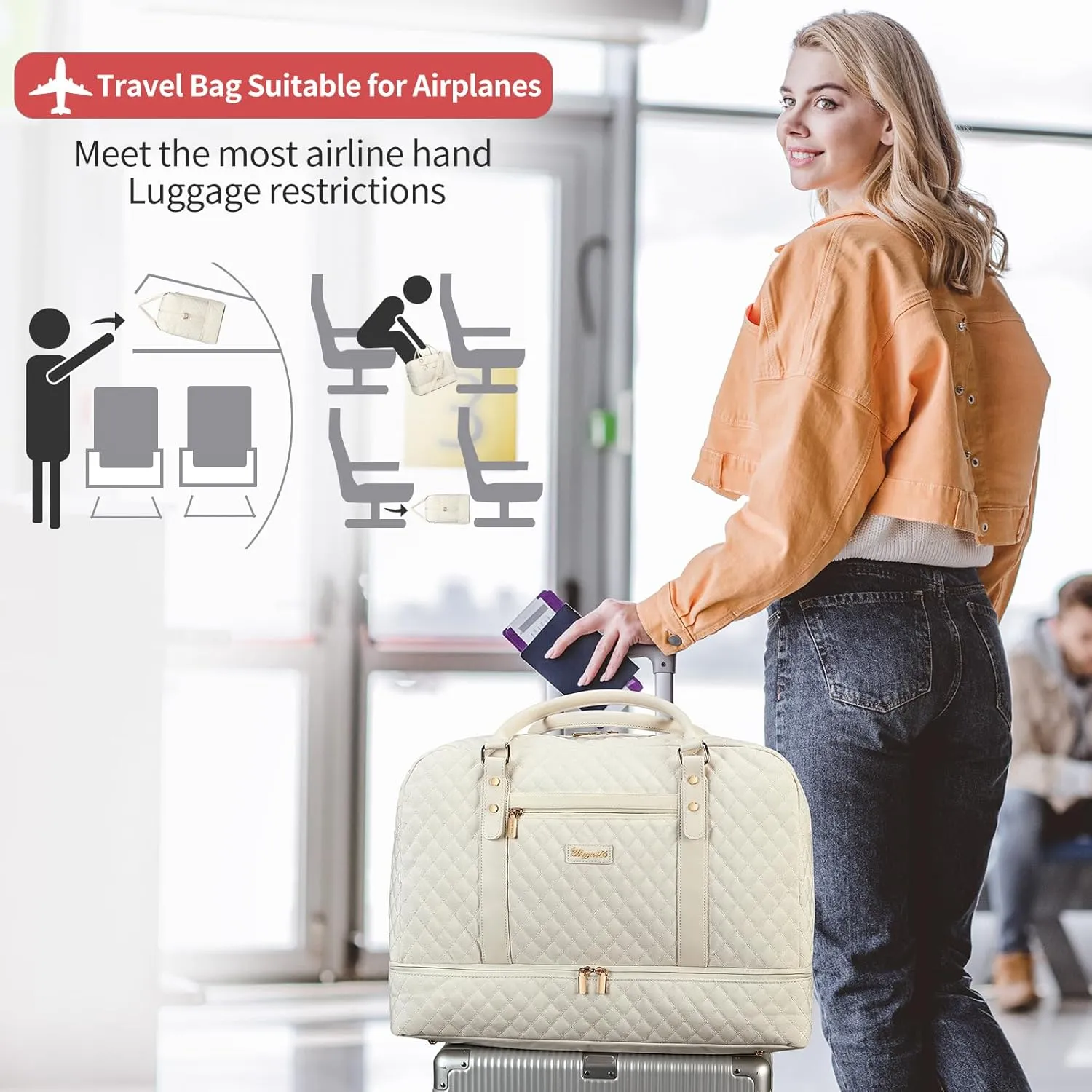 Wogarl Weekender Bags for Women Large Overnight Bag Weekend Travel Duffel Bag Carry on Shoulder with Shoe Compartment Toiletry Bag for Travel Business Gym