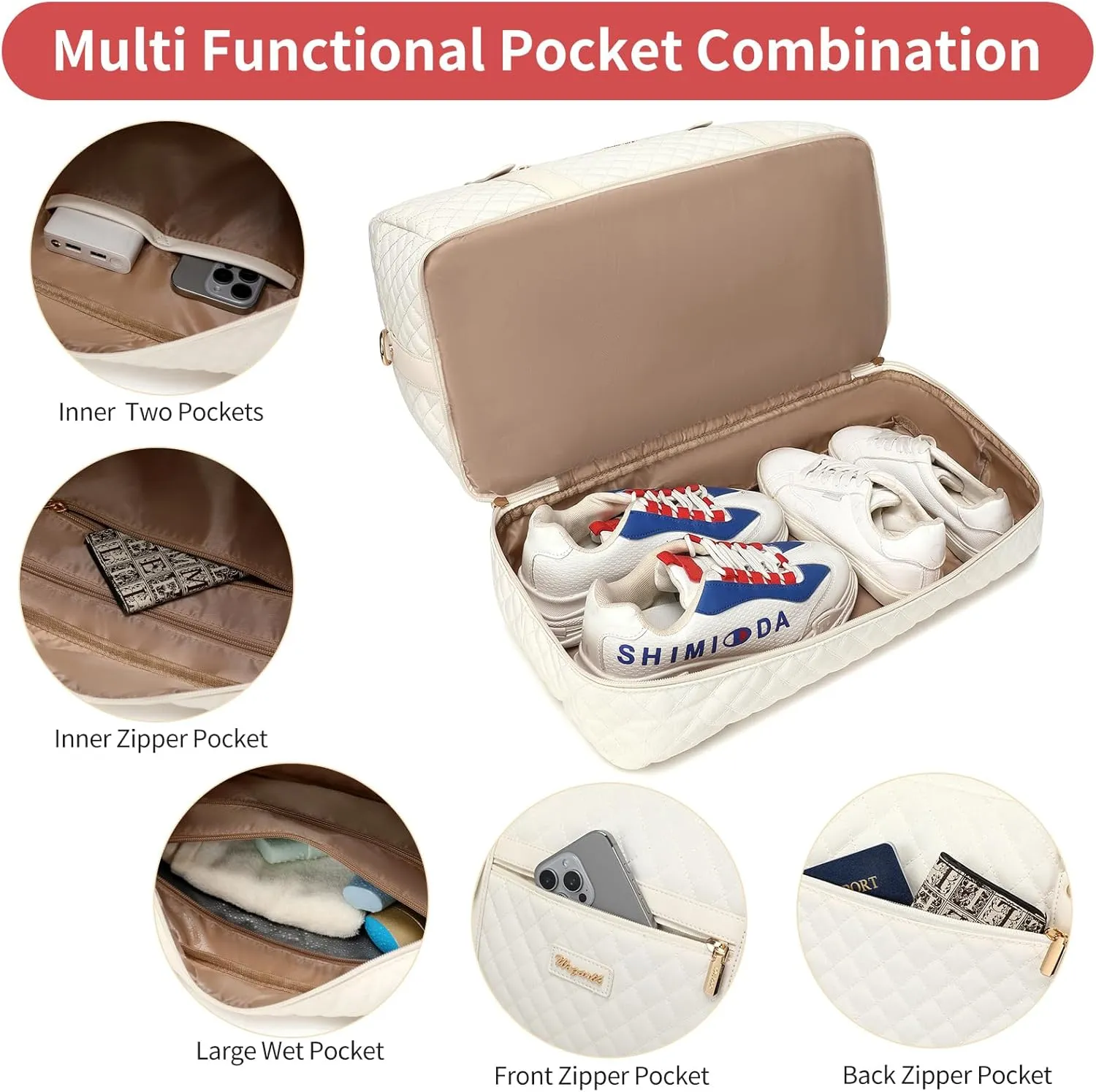 Wogarl Weekender Bags for Women Large Overnight Bag Weekend Travel Duffel Bag Carry on Shoulder with Shoe Compartment Toiletry Bag for Travel Business Gym