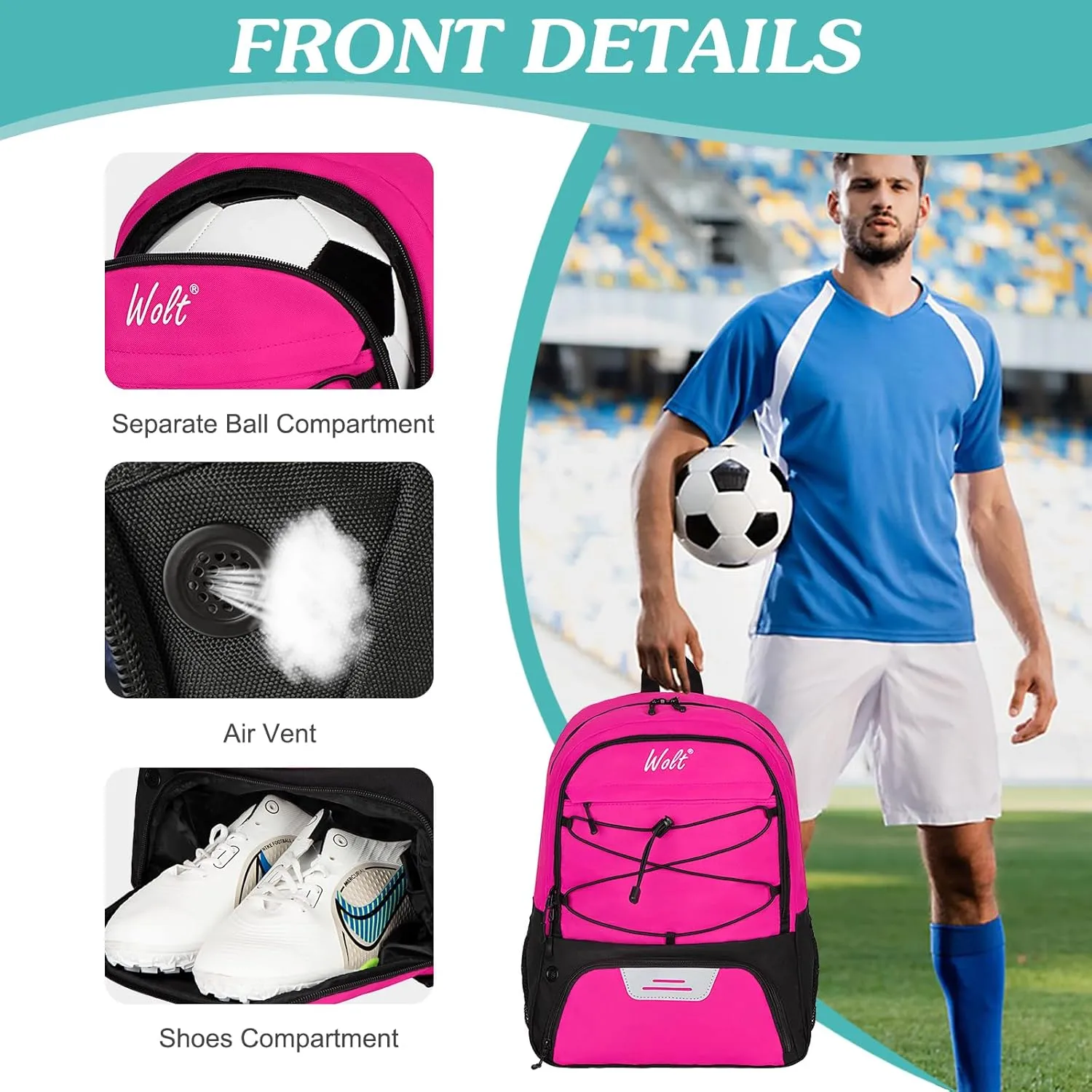 WOLT Youth Soccer Bag, Soccer Backpack, Basketball Backpack with Cleat Shoe and Ball Compartments Volleyball Backpack