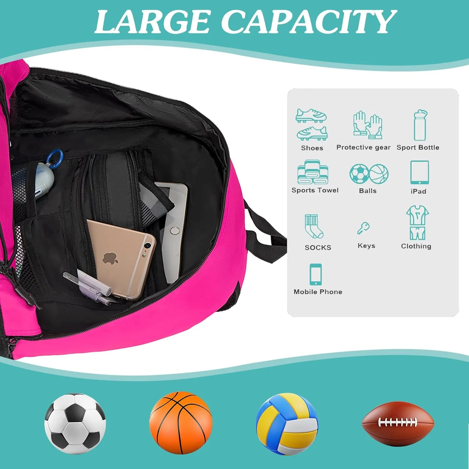 WOLT Youth Soccer Bag, Soccer Backpack, Basketball Backpack with Cleat Shoe and Ball Compartments Volleyball Backpack