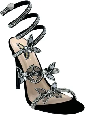 Women Butterfly Rhinestone Strappy High Heels Sandals