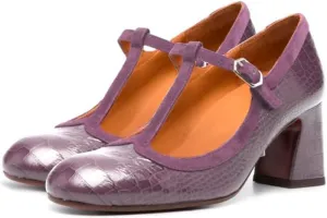 Women Chunky Heel Mary Janes Pumps Crocodile Closed Round Toe Ankle T-Strap Mary Janes Cut Out 3 inch Block Heel Sandals Buckle Strap Stone Pattern Vintage Wedding 4-11 M US