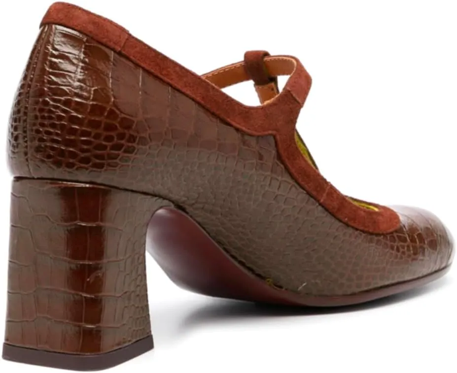 Women Chunky Heel Mary Janes Pumps Crocodile Closed Round Toe Ankle T-Strap Mary Janes Cut Out 3 inch Block Heel Sandals Buckle Strap Stone Pattern Vintage Wedding 4-11 M US