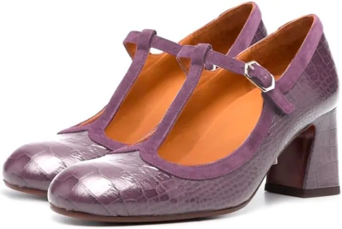 Women Chunky Heel Mary Janes Pumps Crocodile Closed Round Toe Ankle T-Strap Mary Janes Cut Out 3 inch Block Heel Sandals Buckle Strap Stone Pattern Vintage Wedding 4-11 M US