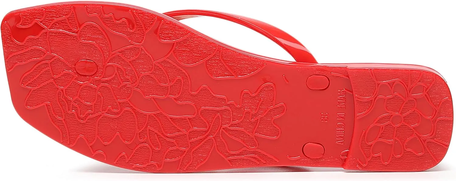 Women Flip Flops Jelly Shoes Thong Sandals Flat Slides Clear Jellies Pool Slippers Bathroom Summer Beach Size 8 Ladies Non Slip Dress Comfortable Quick Drying Soft