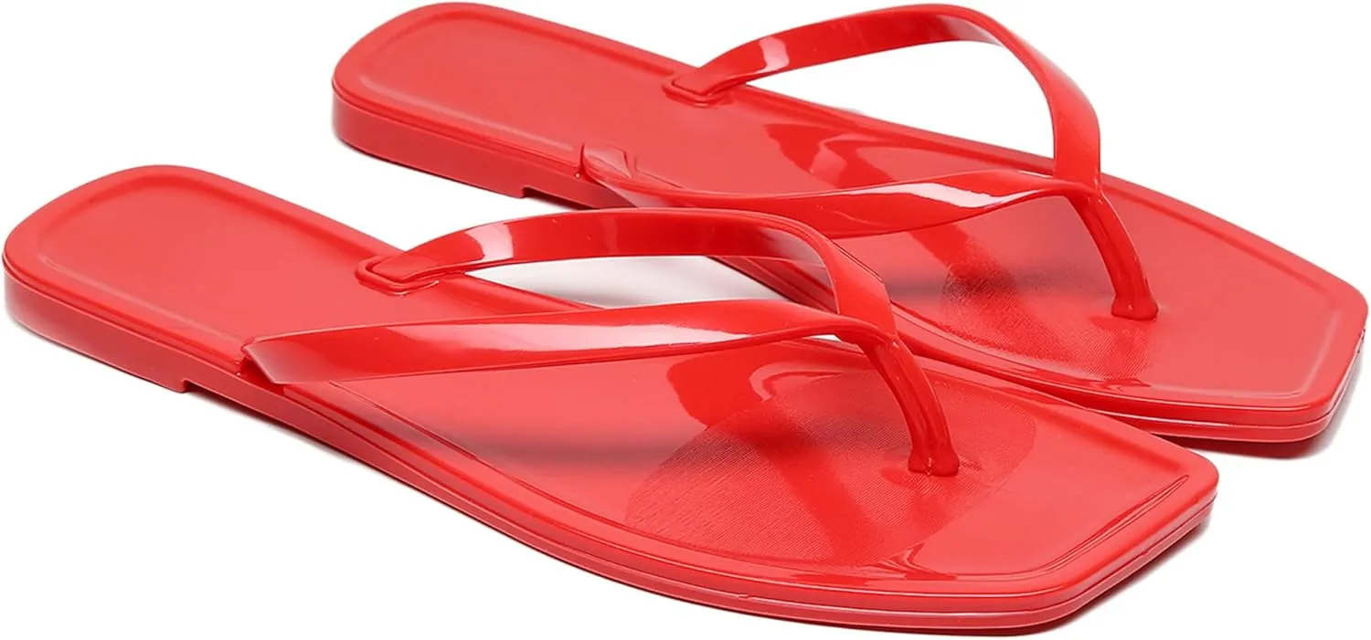 Women Flip Flops Jelly Shoes Thong Sandals Flat Slides Clear Jellies Pool Slippers Bathroom Summer Beach Size 8 Ladies Non Slip Dress Comfortable Quick Drying Soft