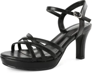 Women Platform Heel Sandals Strappy Heel Sandals Chunky Heel Sandals Open Toe Sandals Slingback Heel Sandals Comfort Dressy for Evening Party 3.5 Inch