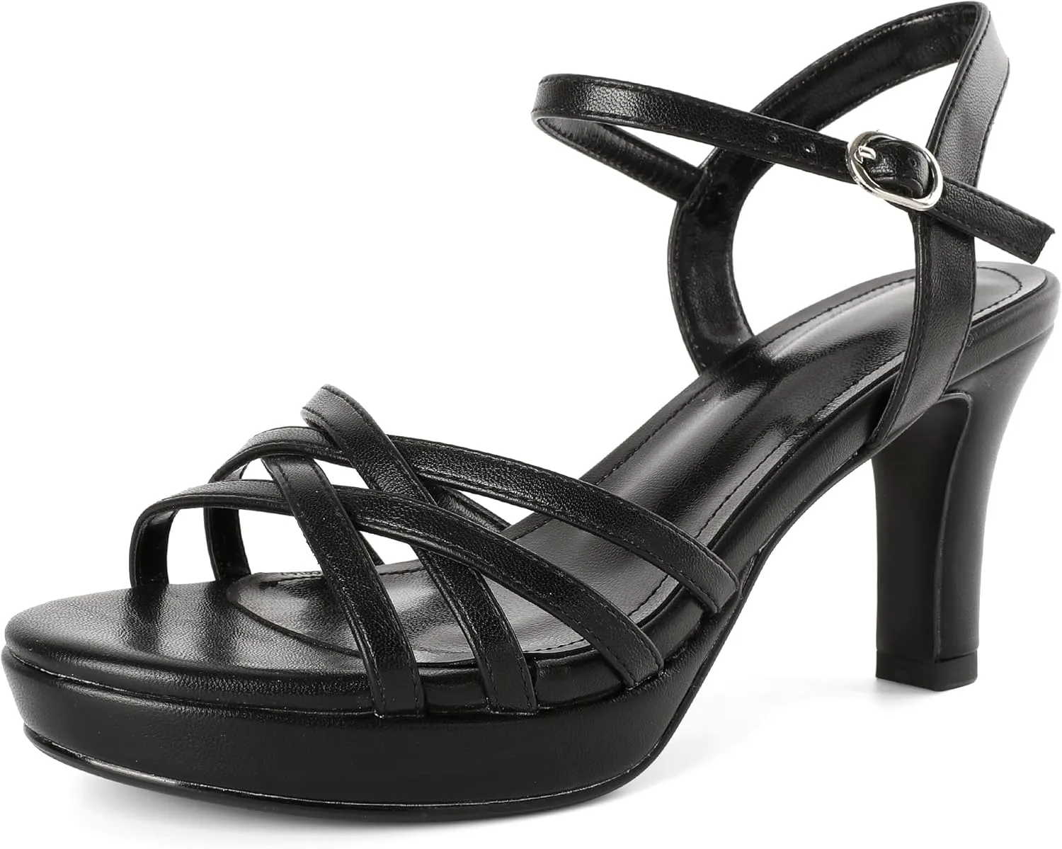 Women Platform Heel Sandals Strappy Heel Sandals Chunky Heel Sandals Open Toe Sandals Slingback Heel Sandals Comfort Dressy for Evening Party 3.5 Inch
