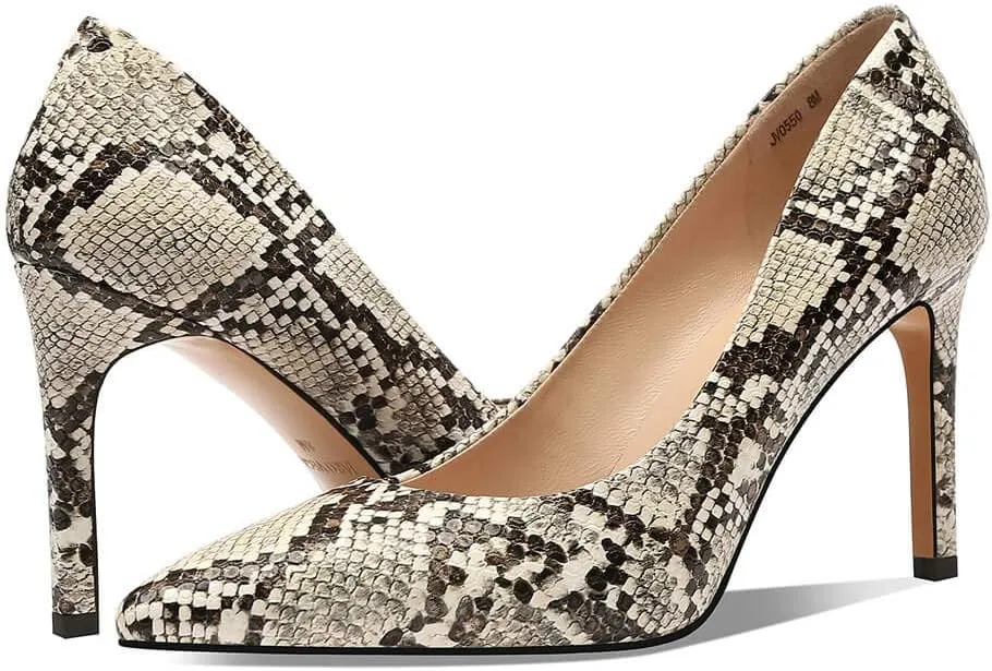 Women Snakeskin Heels, Animal Pirnt Slip On Pointed Toe Pumps, Closed Toe High Stiletto Heel Dress Shoes for Wedding Party Office