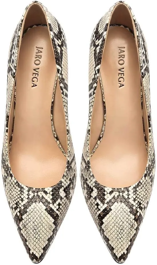 Women Snakeskin Heels, Animal Pirnt Slip On Pointed Toe Pumps, Closed Toe High Stiletto Heel Dress Shoes for Wedding Party Office