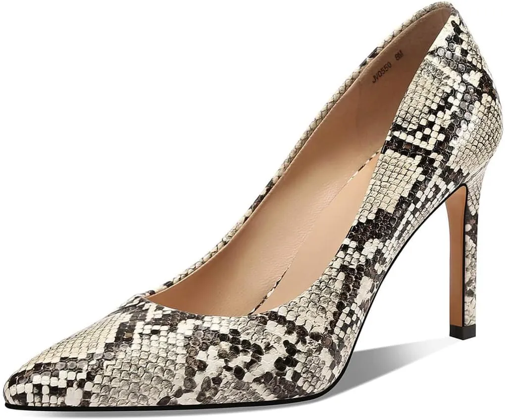 Women Snakeskin Heels, Animal Pirnt Slip On Pointed Toe Pumps, Closed Toe High Stiletto Heel Dress Shoes for Wedding Party Office