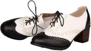 Womens Brogue Oxfords Chunky Block Heel Lace Up Pumps Vintage Dress Shoes