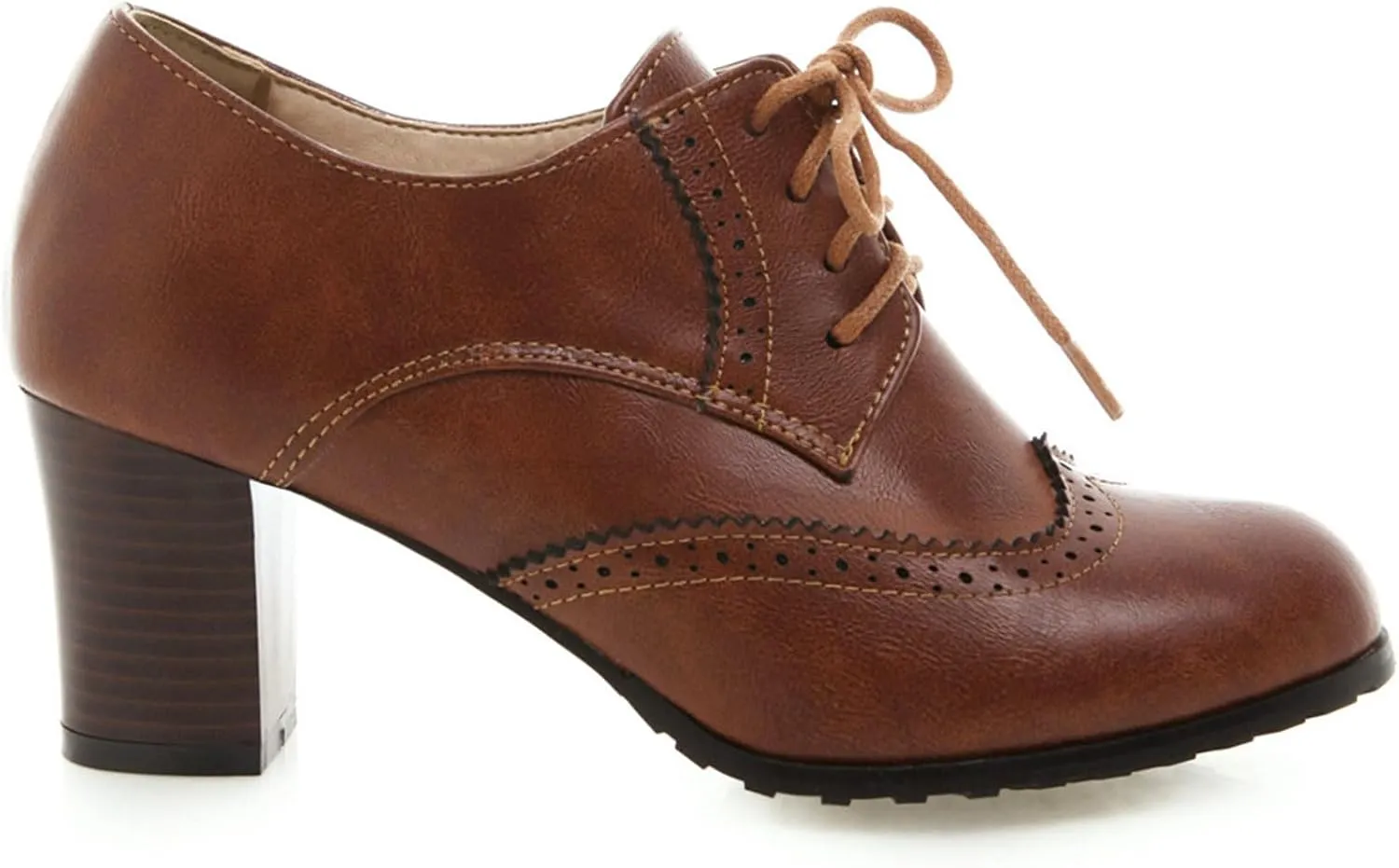 Womens Chunky High Heel Pumps Lace Up Oxfords Brogues Shoes