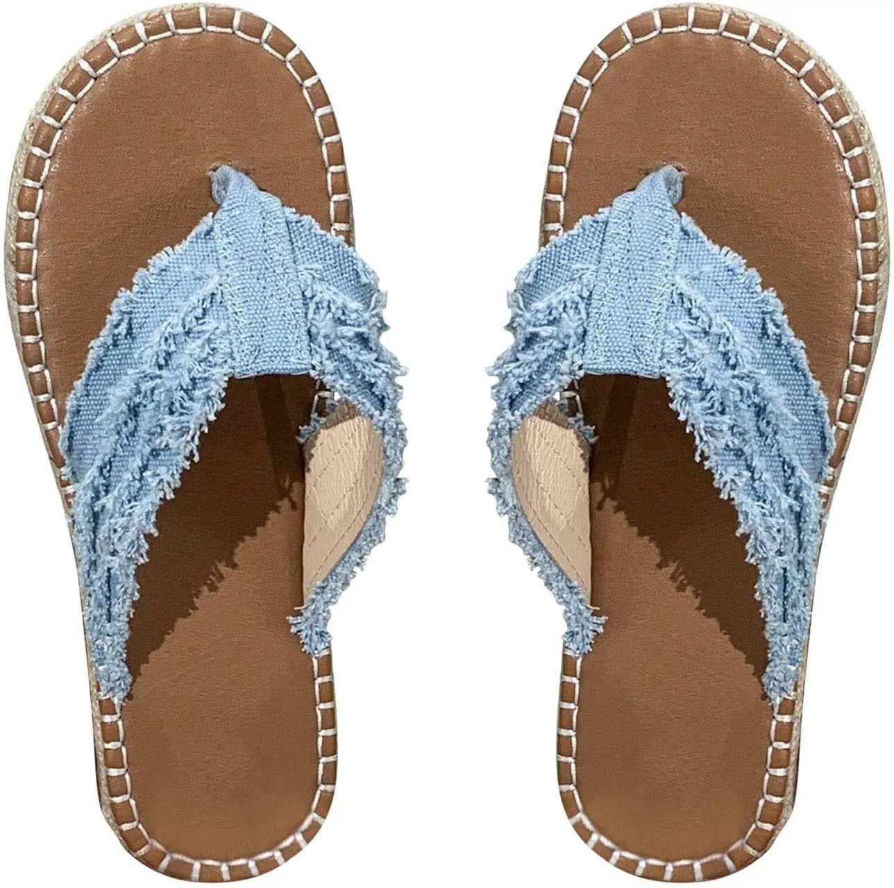 Womens Denim Slippers Plus Size Fashion Platform Straw Sandals Fisherman Beach Style Flip Flops Slip on Sandals