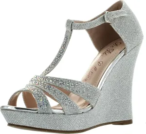 Womens Dressy Glitter Rhinestone T Strap Platform Wedge Sandal Aalle-2