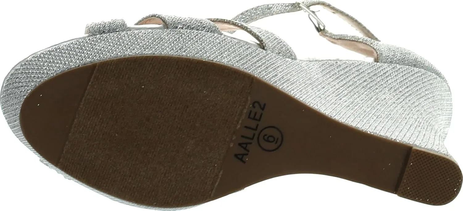 Womens Dressy Glitter Rhinestone T Strap Platform Wedge Sandal Aalle-2