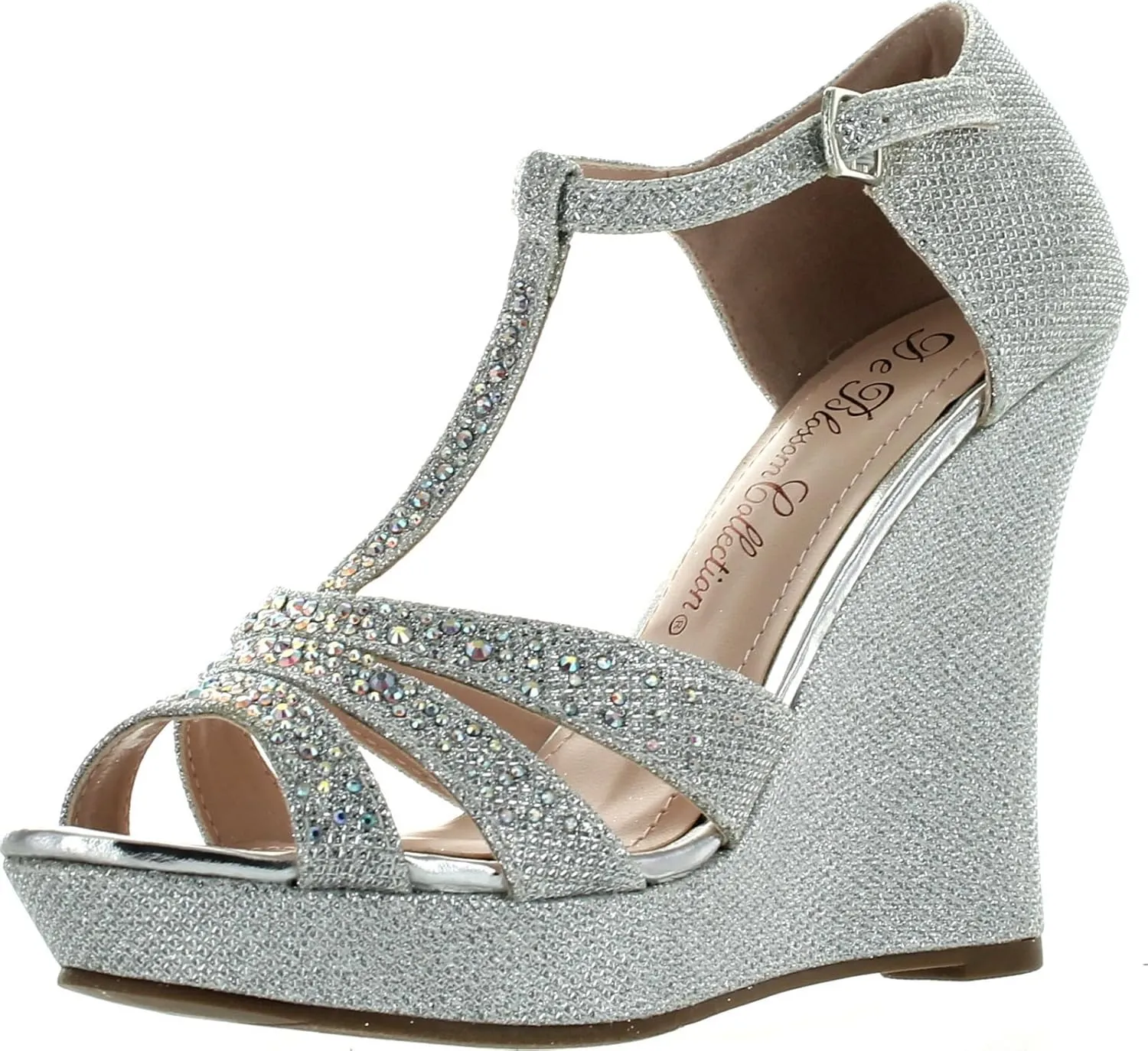Womens Dressy Glitter Rhinestone T Strap Platform Wedge Sandal Aalle-2