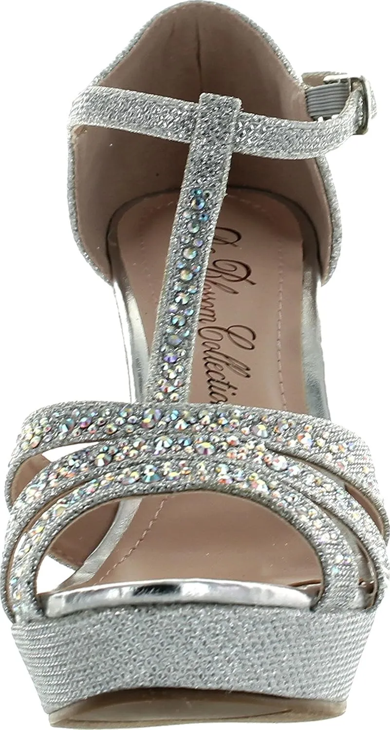 Womens Dressy Glitter Rhinestone T Strap Platform Wedge Sandal Aalle-2