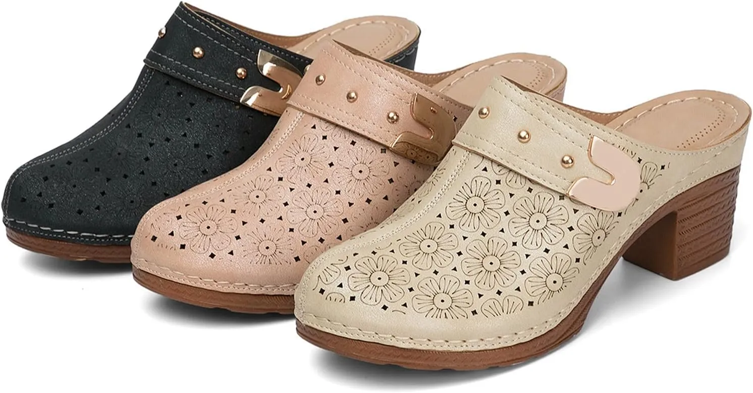 Women's Fashion Casual High Heel Thick Antique Embroidered Hollow Sandals Womens Support Slippers