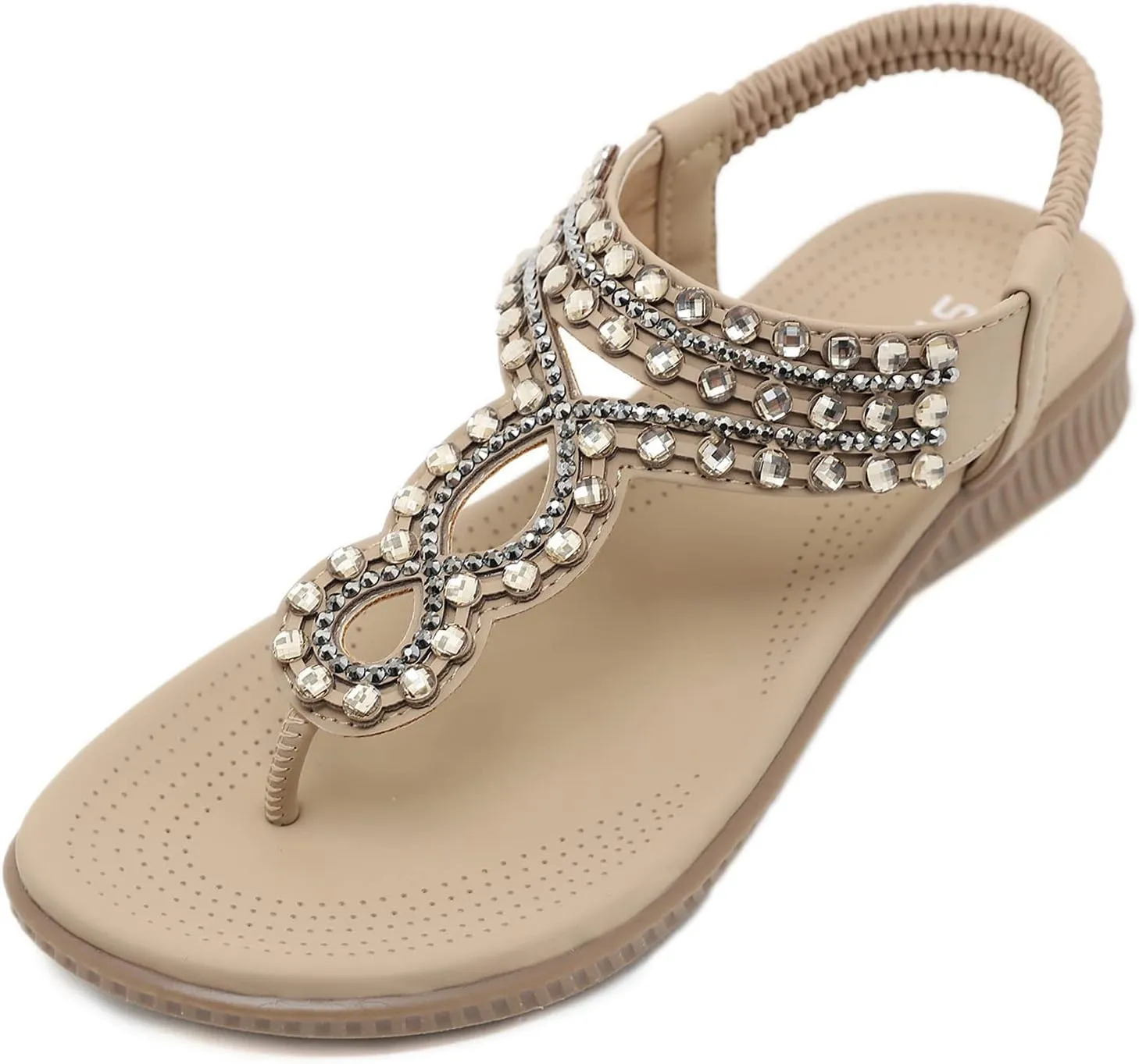 Women's Flat Sandals Summer Bohemia Elastic Ankle T-Strap Thong Flip Flops Casual Comfortable Beach Sandal Shoes