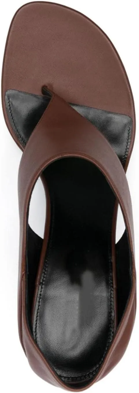 Women's Flip Flop High Heeled Sandals Open Toe T-bar Strap Slip On Stiletto Heel Pumps Leather Dress Party Shoes