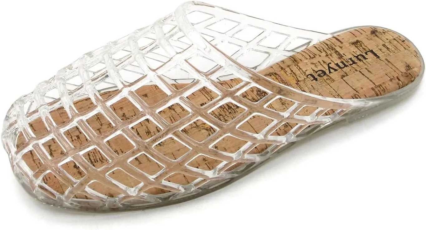 Women's Glitter Jelly Comfort Cushion Slide Flat Sandals with Cork Footbed: Stylish Design, Non-Slip Rubber Sole, Latex Insole for Comfort, Perfect for Parties, Gatherings, Casual Wear, Vacations, and Beach Days
