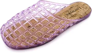 Women's Glitter Jelly Comfort Cushion Slide Flat Sandals with Cork Footbed: Stylish Design, Non-Slip Rubber Sole, Latex Insole for Comfort, Perfect for Parties, Gatherings, Casual Wear, Vacations, and Beach Days