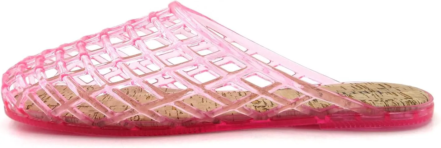 Women's Glitter Jelly Comfort Cushion Slide Flat Sandals with Cork Footbed: Stylish Design, Non-Slip Rubber Sole, Latex Insole for Comfort, Perfect for Parties, Gatherings, Casual Wear, Vacations, and Beach Days