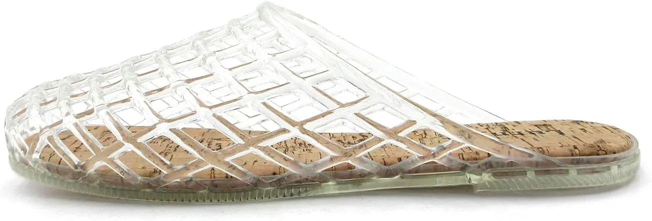 Women's Glitter Jelly Comfort Cushion Slide Flat Sandals with Cork Footbed: Stylish Design, Non-Slip Rubber Sole, Latex Insole for Comfort, Perfect for Parties, Gatherings, Casual Wear, Vacations, and Beach Days