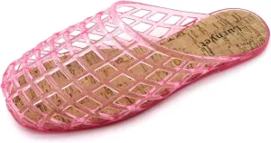 Women's Glitter Jelly Comfort Cushion Slide Flat Sandals with Cork Footbed: Stylish Design, Non-Slip Rubber Sole, Latex Insole for Comfort, Perfect for Parties, Gatherings, Casual Wear, Vacations, and Beach Days