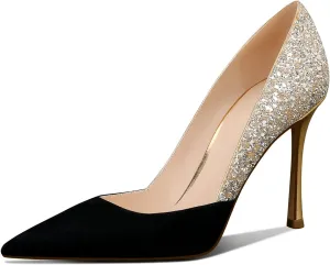 Women's Gold Classic Pointed Toe High Heels Stiletto Pumps with 3.35in Sparkly for Wedding,Party,Dress