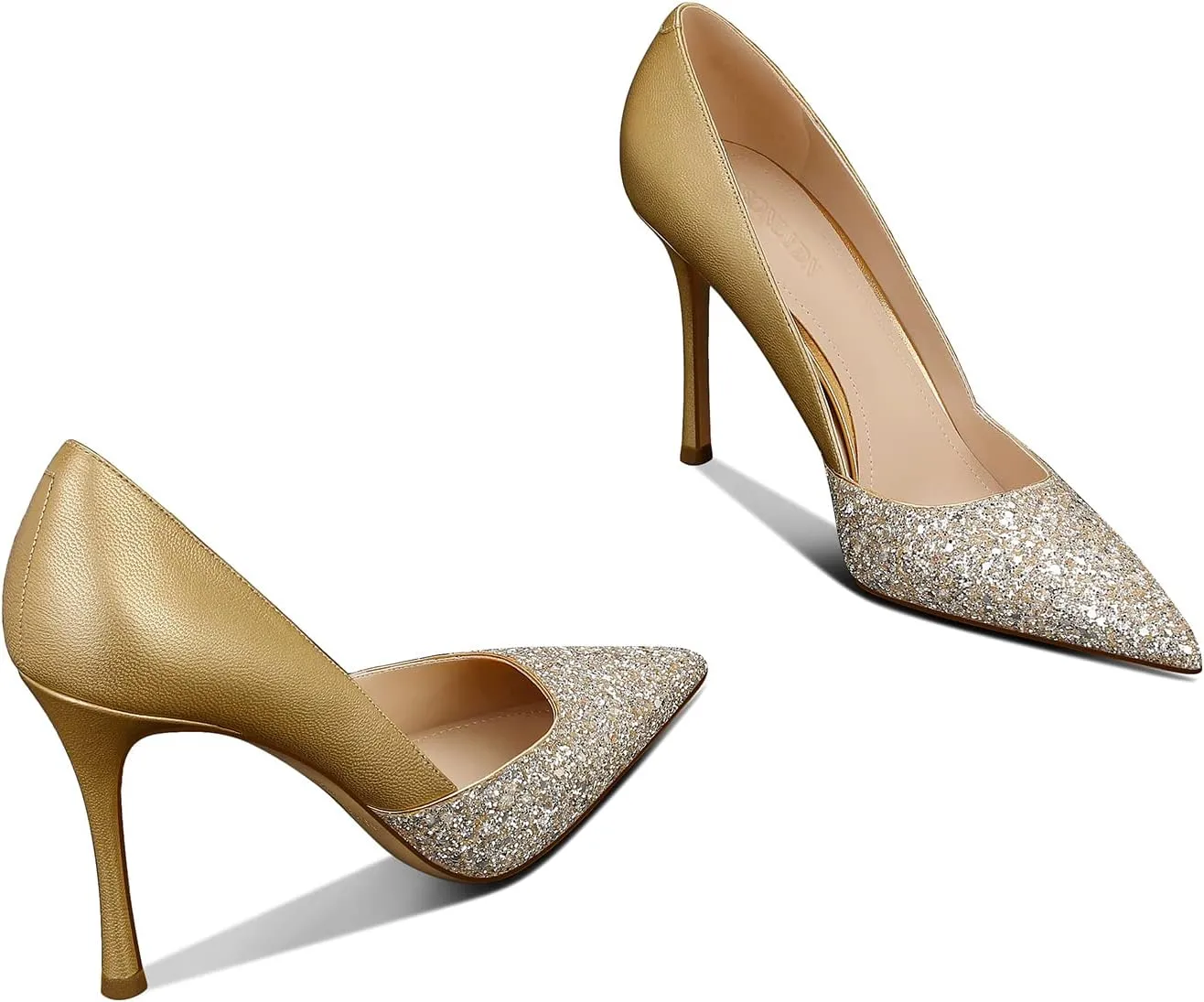 Women's Gold Classic Pointed Toe High Heels Stiletto Pumps with 3.35in Sparkly for Wedding,Party,Dress