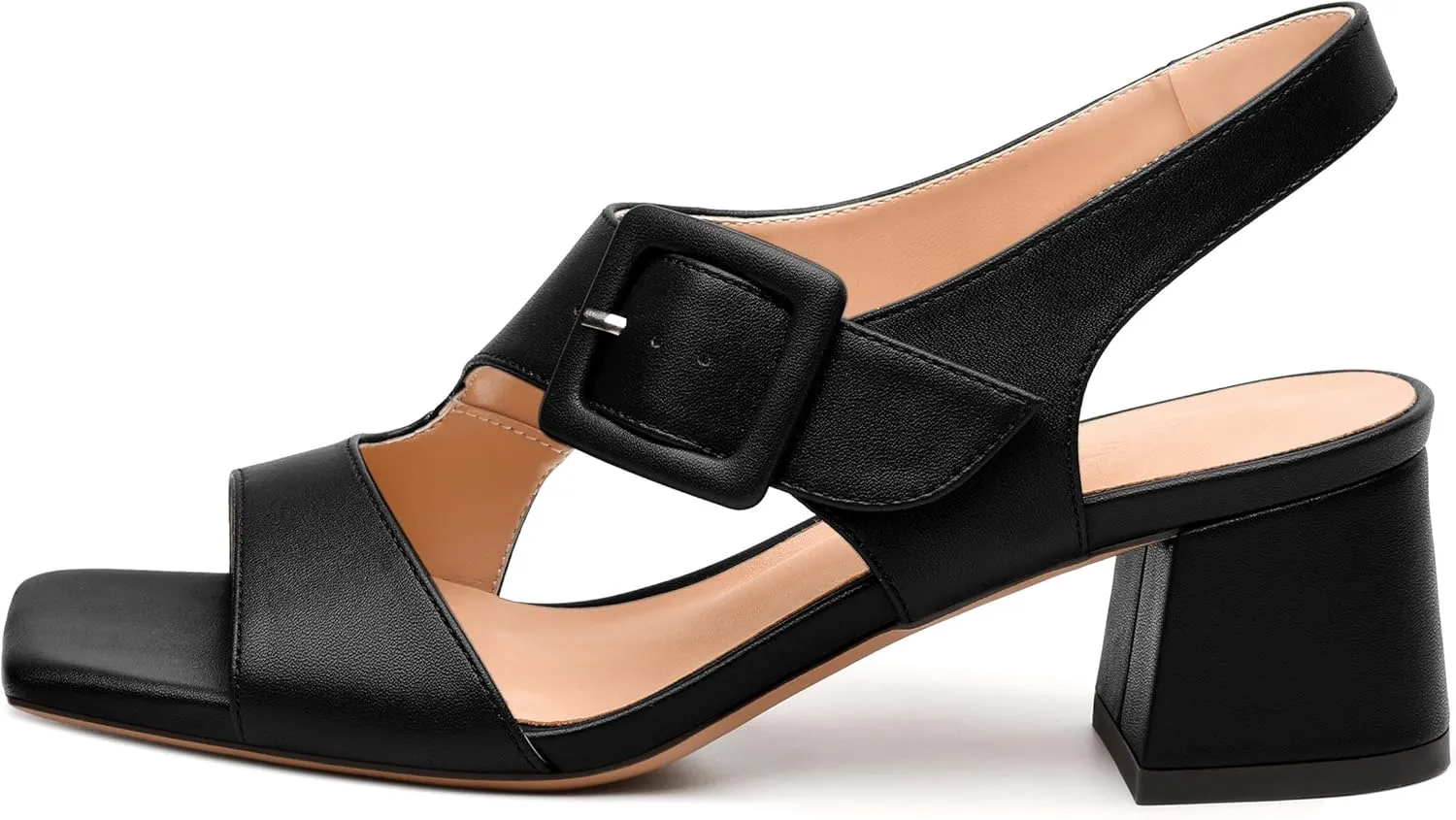 Womens Heeled Sandals Shoes, Square Peep Toe Mid Block Heel Ankle Strap Sandals for Women, Leather Insole Open Toe Chunky Heel Sandals 2"