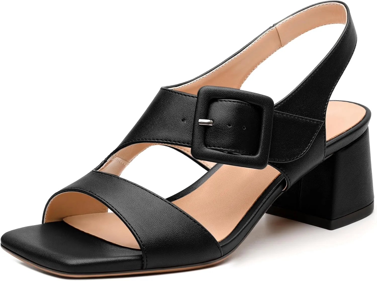 Womens Heeled Sandals Shoes, Square Peep Toe Mid Block Heel Ankle Strap Sandals for Women, Leather Insole Open Toe Chunky Heel Sandals 2"
