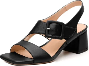 Womens Heeled Sandals Shoes, Square Peep Toe Mid Block Heel Ankle Strap Sandals for Women, Leather Insole Open Toe Chunky Heel Sandals 2"