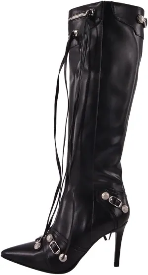 Women's High Heel Ankle Boots With Zipper Metal Chains Stiletto Heel Fringed Tassels Pointed Toe Sexy Motorcycle Combat Booties