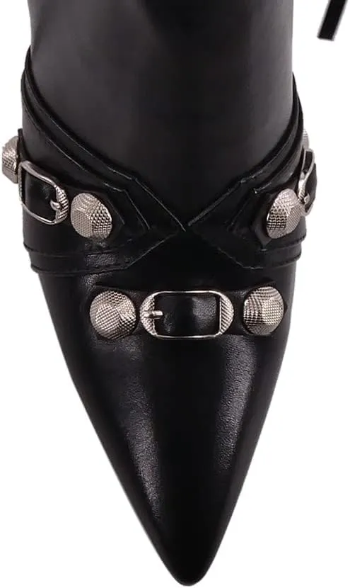 Women's High Heel Ankle Boots With Zipper Metal Chains Stiletto Heel Fringed Tassels Pointed Toe Sexy Motorcycle Combat Booties