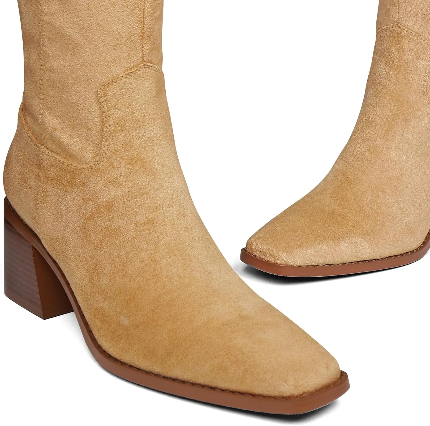 Women's Knee High Boots Chunky Heel Square Toe Tall Boots High Block Heel Side Zipper Fashion Long Boots