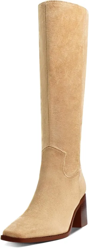 Women's Knee High Boots Chunky Heel Square Toe Tall Boots High Block Heel Side Zipper Fashion Long Boots