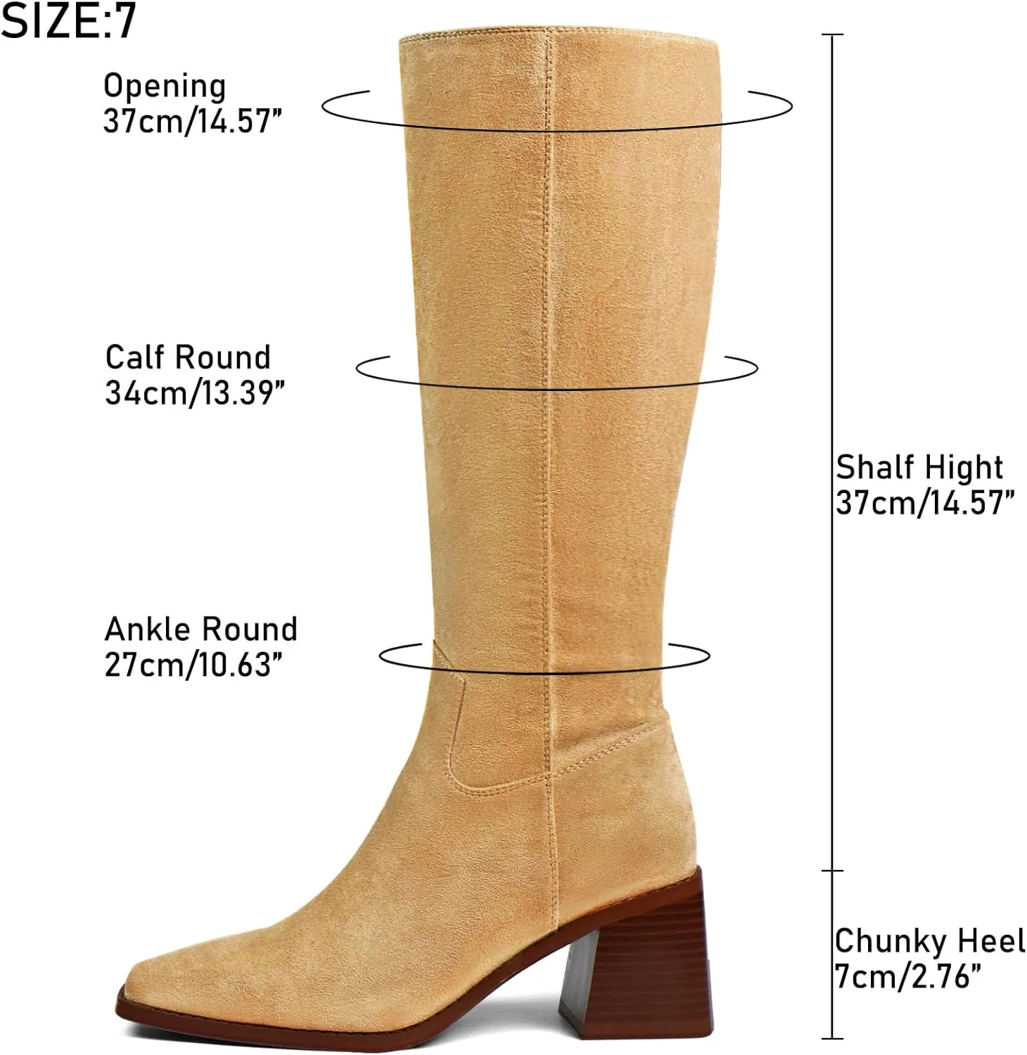 Women's Knee High Boots Chunky Heel Square Toe Tall Boots High Block Heel Side Zipper Fashion Long Boots