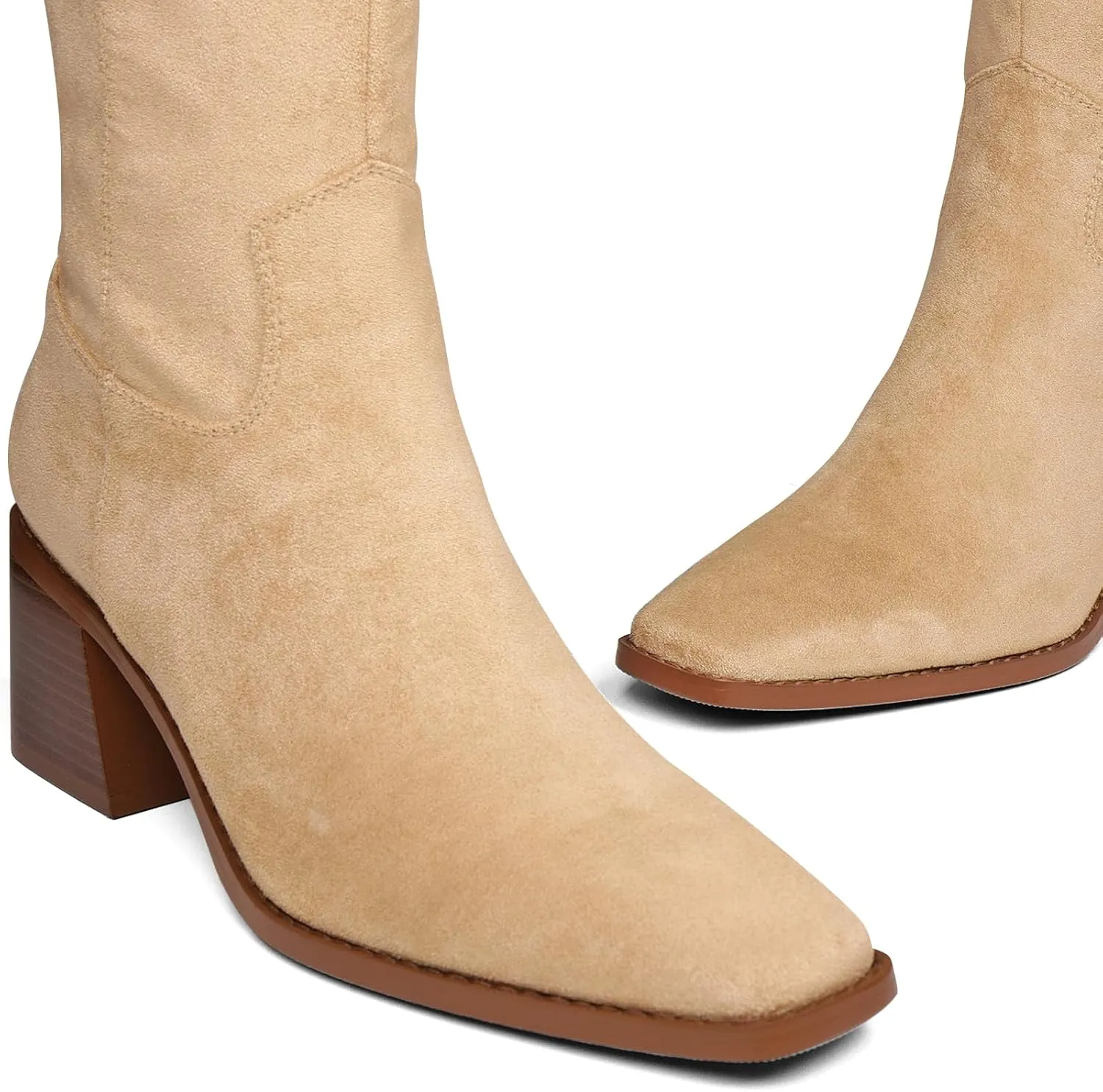 Women's Knee High Boots Chunky Heel Square Toe Tall Boots High Block Heel Side Zipper Fashion Long Boots