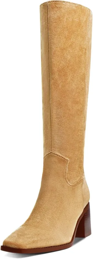 Women's Knee High Boots Chunky Heel Square Toe Tall Boots High Block Heel Side Zipper Fashion Long Boots