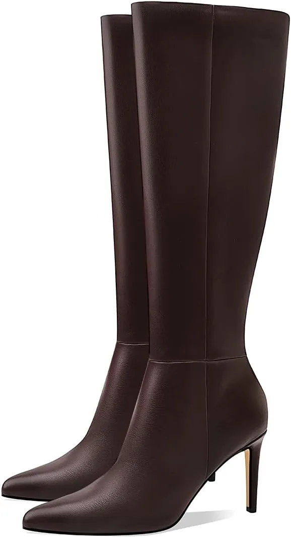 Women's Knee High Boots Women Mid Heel Pointed Toe Tall Boots for Women High Heel Side Zipper with Buckle Bow Knots Long Boots for Fall Winter for Fall Winter
