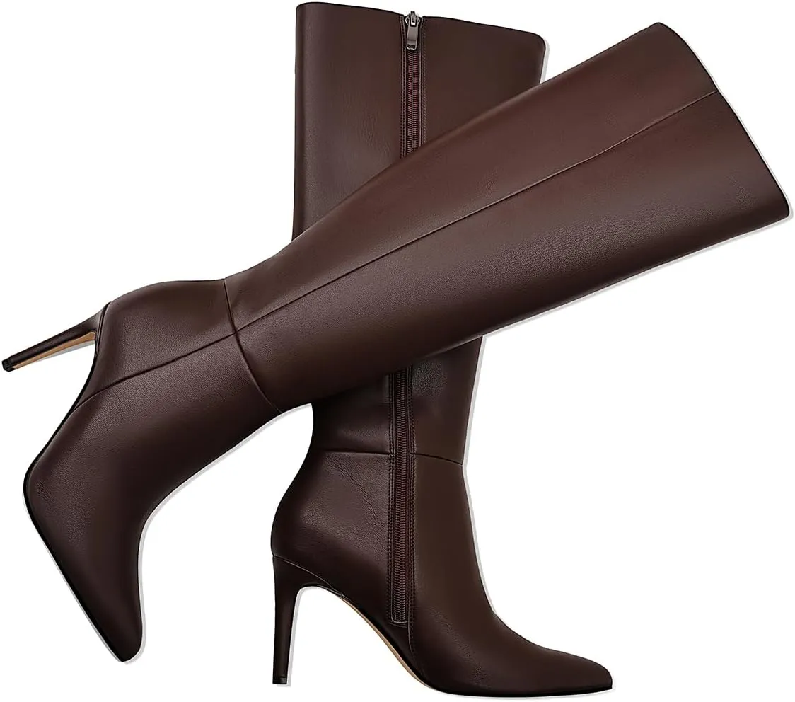 Women's Knee High Boots Women Mid Heel Pointed Toe Tall Boots for Women High Heel Side Zipper with Buckle Bow Knots Long Boots for Fall Winter for Fall Winter