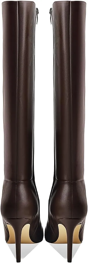 Women's Knee High Boots Women Mid Heel Pointed Toe Tall Boots for Women High Heel Side Zipper with Buckle Bow Knots Long Boots for Fall Winter for Fall Winter