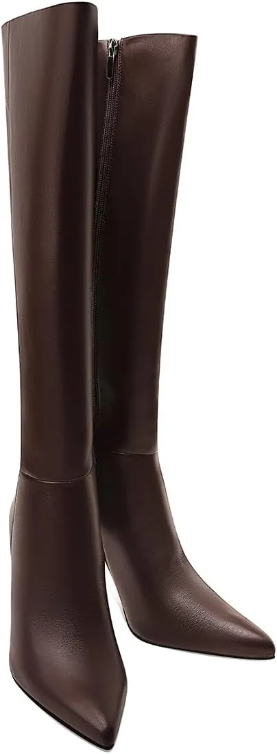 Women's Knee High Boots Women Mid Heel Pointed Toe Tall Boots for Women High Heel Side Zipper with Buckle Bow Knots Long Boots for Fall Winter for Fall Winter