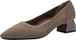 Women's Knit Pumps Block Heel Slip On Sweater Pointed Toe Low Heel Knitted Pumps
