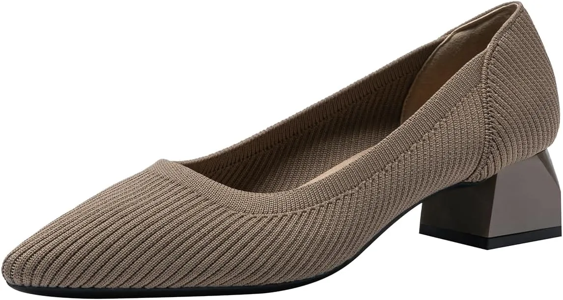 Women's Knit Pumps Block Heel Slip On Sweater Pointed Toe Low Heel Knitted Pumps